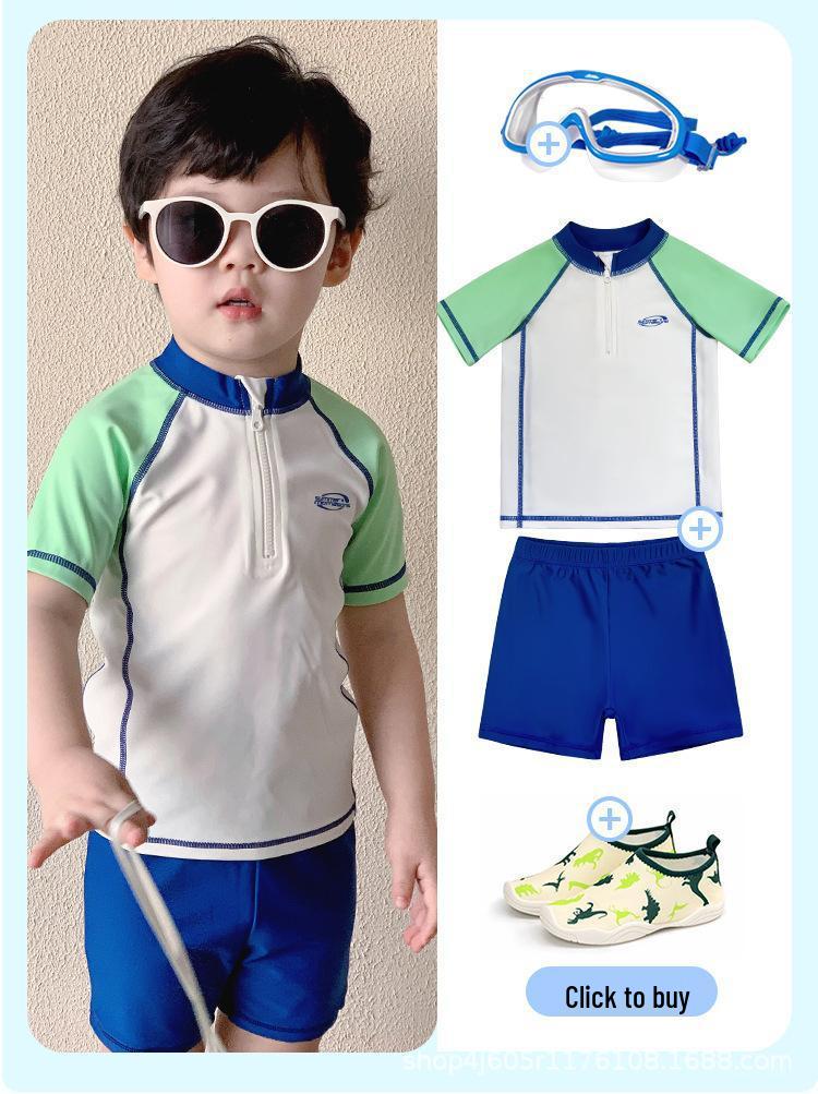 Jungen-Zweiteiler-Badeanzug-Set mit Sonnenschutz für Kinder und Schüler, schnelltrocknend