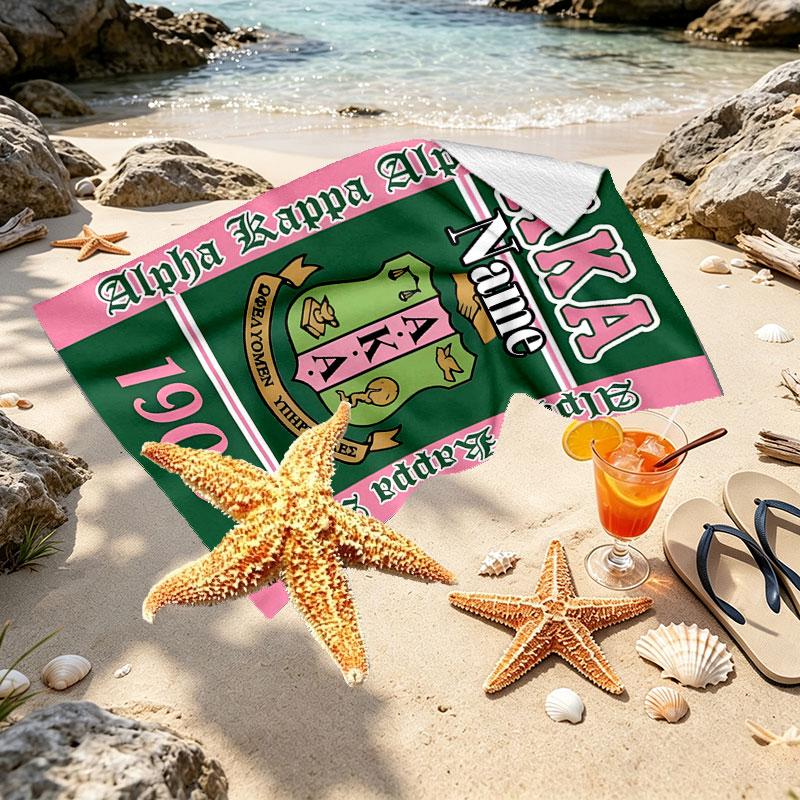 Custom Name Personalized Alpha Kappa Alpha Print Beach Towel, for Trip Camping Beach Party Home Decor, Birthday Gift for Family & Friends