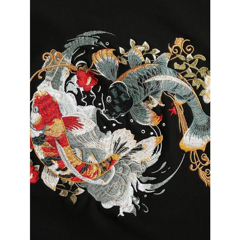 Niepce Men's Japanese Streetwear Yin Yang Koi Embroidered Graphic Sweater