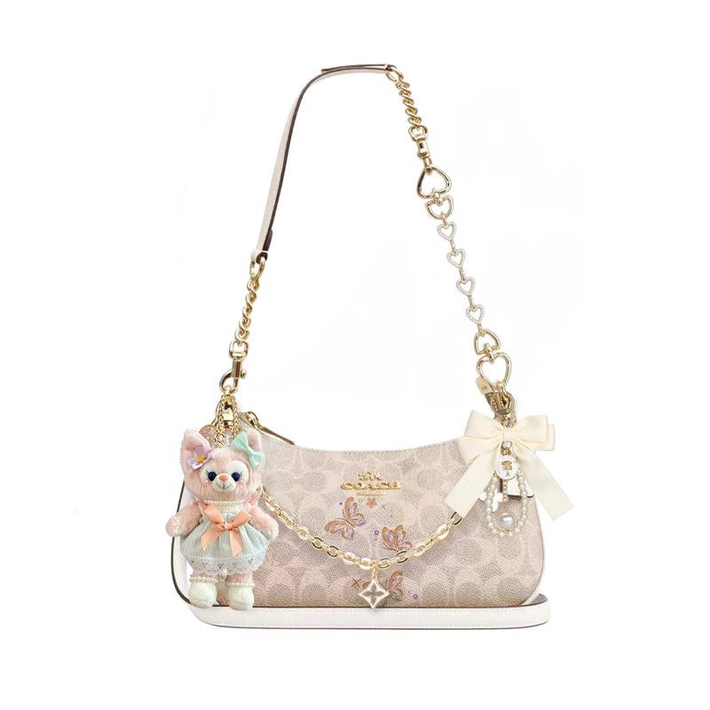

COACH shoulder bag [Customized bag] Teri 24 classic presbyopic Logo zipper closure, pendant, scarf, bow, printing Bamboo style basic style-1 білий