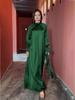 2023 Autumn Solid Color Satin Long-Sleeve Loose Dress with Belt for Women