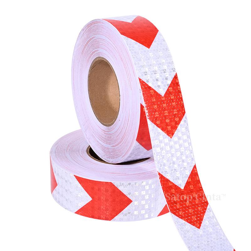 5cm*50m Arrow Printing Reflective Conspicuous Tape Waterproof White-Red Self-adhesive Reflector Safety Warning Sticker For Truck