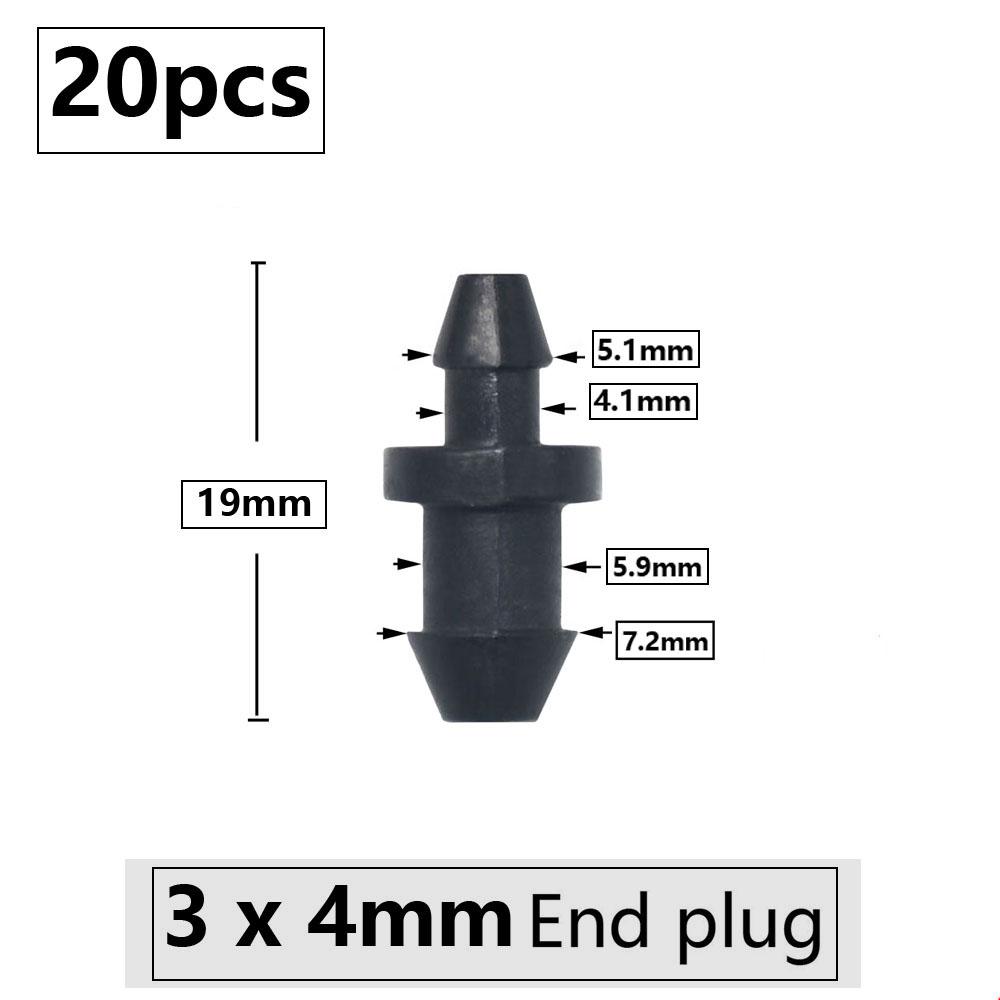 20pcs 3mm 4mm Garden Hose Barb Connector Drip Irrigation 1/4'' & 1/8'' Tube Hose Fitting Tees Cross Eng Plug Barb Accessories