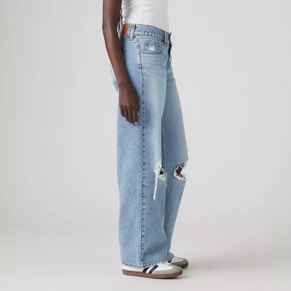 Vintage Blue Ripped Jeans Women Y2k Grunge Oversized Washed Denim Trousers Retro Fashion Straight Baggy Streetwear Jeans