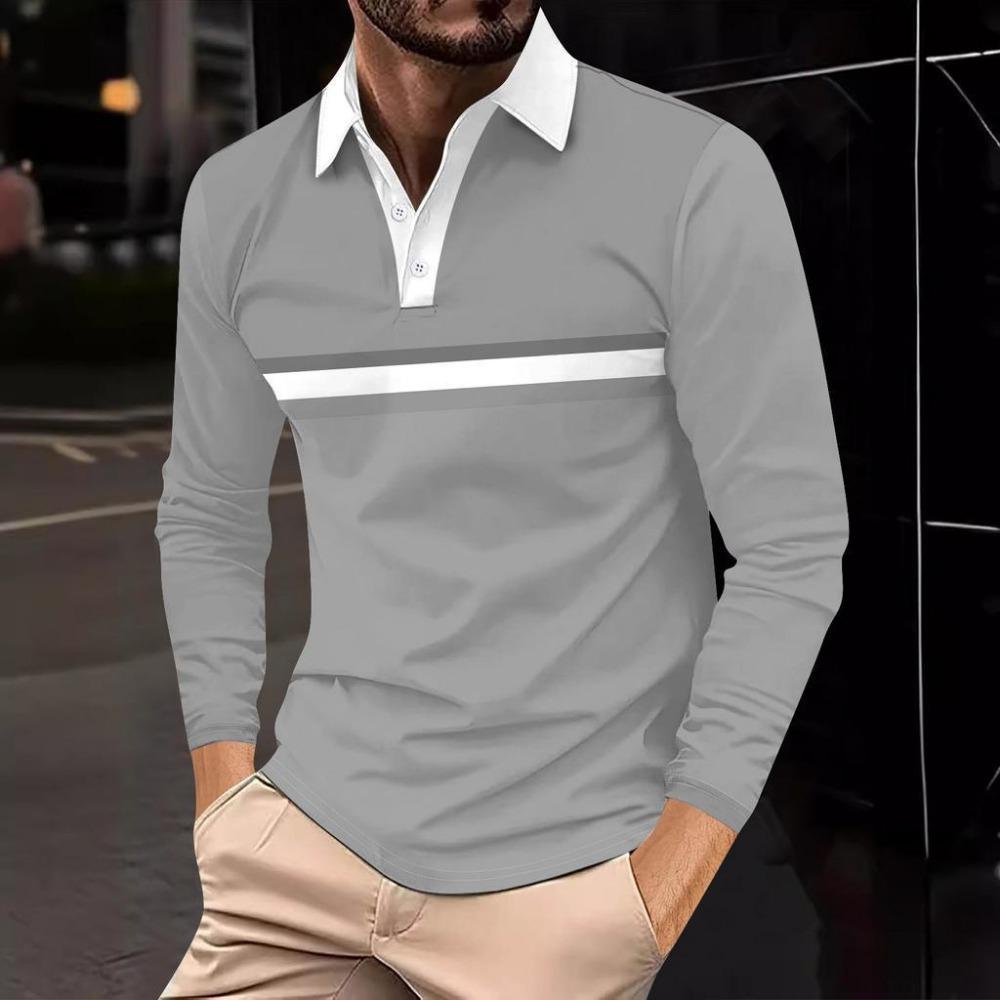 Harajuku Hip-hop Street Style Men's Long-sleeved Lapel Polo Shirt Plus Size Loose Comfortable Long-sleeved Sweatshirt