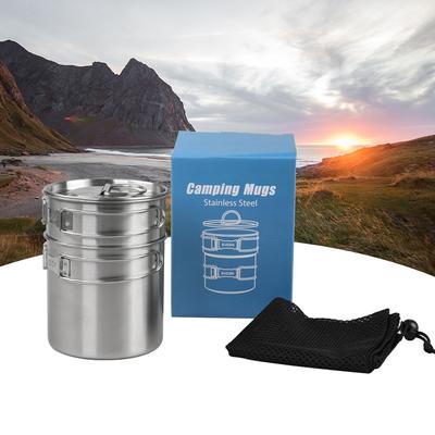 Edelstahl-Kochgeschirr-Set, Camping-Tasse, tragbarer Kochtopf für den Außenbereich, 2–3 Personen, Camping-Kochgeschirr