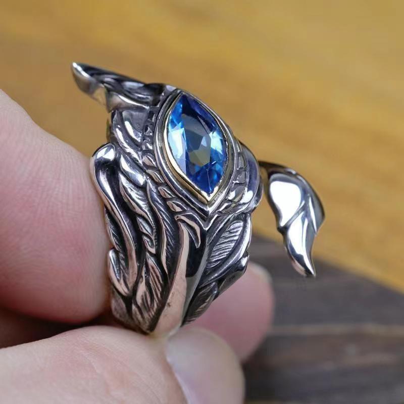 Мужское кольцо Dapeng Wing Bird с пером, модное, с топазом и цирконом, ретро, доминирующее, продвинутое, панк, регулируемое one size(US size 6-13)