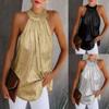 Top casual senza maniche con finitura argento lucido e zip sul collo a goccia