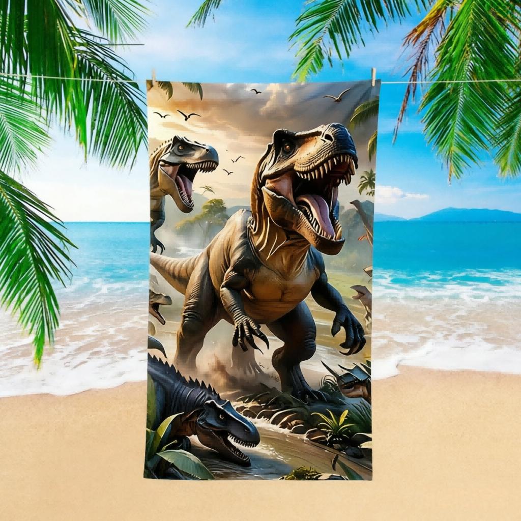 Shanika Chen 1Pc Dinosaur Print Beach Towel, Sand-Resistant Absorbent Lightweight, Ideal For Beach Pool Swimming Gym Camping Yoga