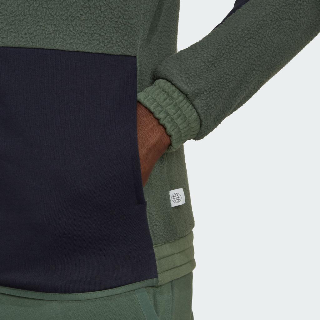 Adidas Colorblock Sherpa Fleece Comfortable Warm Sports Brand Logo Jacket Men Jackets Oxidized-Green Ink HK4603