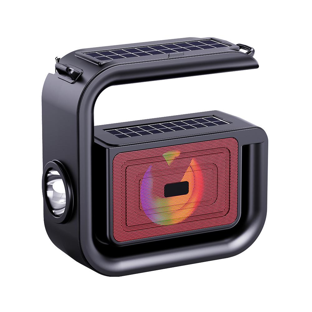 Solar-Powered Bluetooth Speaker with Bass, Flashlight, and Phone Holder for Outdoor Use