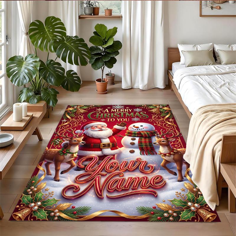 Christmas Custom Name Printed Square Area Rug Soft Non Slip Floor Carpet For Bedroom Holiday Gift