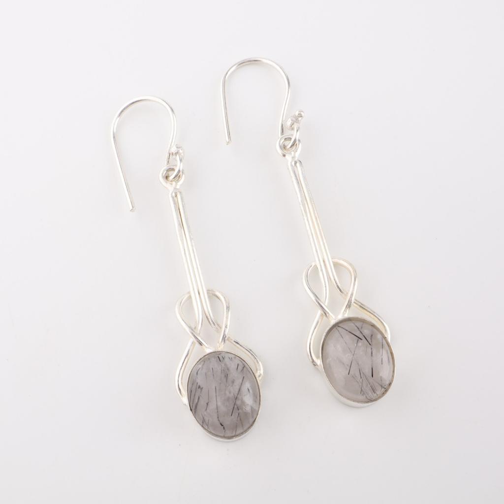 Black Rutile Gemstone 925 Sterling Silver Jewelry Handmade Women Earrings 1.76" EE-171-32