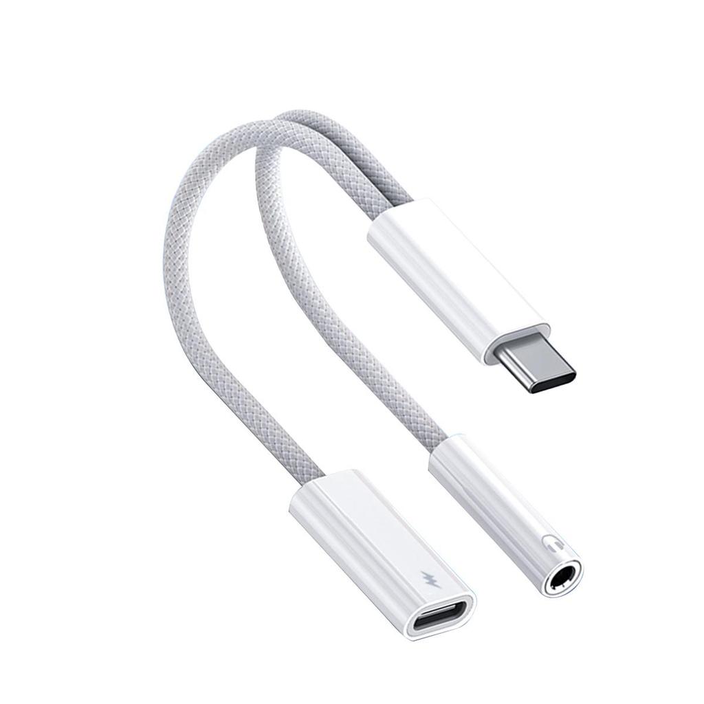 FONKEN 2 In 1 Braided Type-C Charging Audio Adapter Cable USB C To Type-C/3.5mm/iOS Headphone Converter Suitable For IPh 15 Android Phone