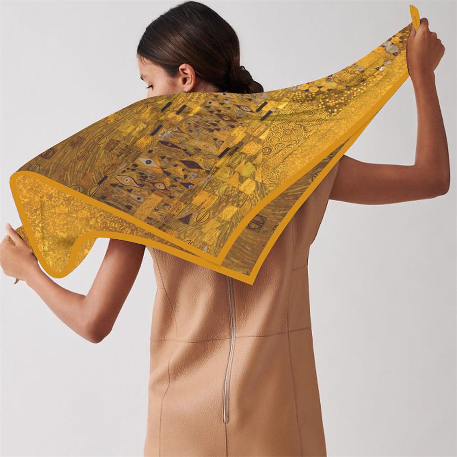 New Design Shawl Madame Adele Printed Silk Scarf Square Scarves Lady Wraps Kerchief Woman Neck Shawl Wraps Echarpes Hijabs 90Cm