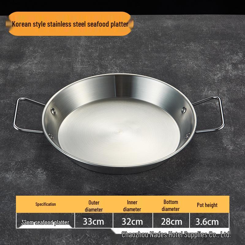 Gold Thickened Stainless Steel Seafood Plate with Handles - Korean Style for Crawfish, Fries, Fried Chicken, and Rice.