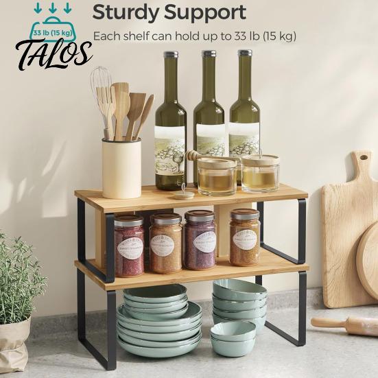 Cutlery Organizer Stand 2Pcs Cabinet Shelves Strong Load-bearing Stackable Nested Shelf Multipurpose Spice Racks Kitchen Counter Compact Storage