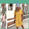 Polyester A Line Dress With Button Details For Casual Summer Wear