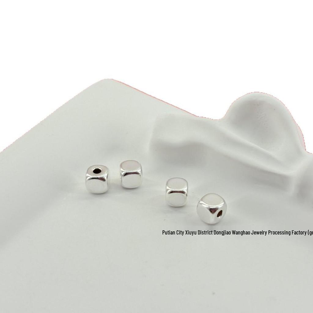 Sterling Silver 999 Pure Geometric 3D Sugar Cube Spacer Bead for DIY Jewelry.