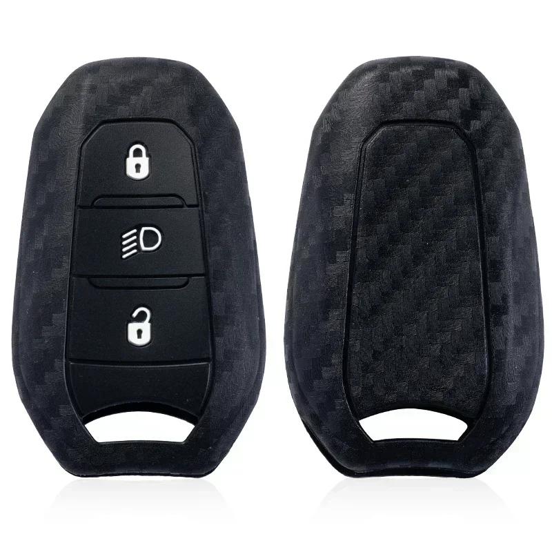 Silicone Carbon Fiber Car Key Case Cover Shell Fob Holder For Peugeot 308 408 508 2008 3008 4008 5008 For Citroen C4 C6 C3-Xr