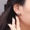 Natural Green Chalcedony & Rhinestone Stud Earrings in S925 Sterling Silver for Women's Elegant Daily Wear
