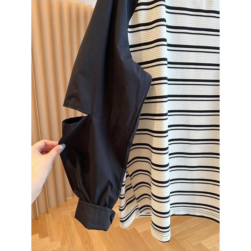 Design Niche Loose Retro Raglan Sleeve Striped Long-sleeved T-shirt Women's Age-reducing All-match Top