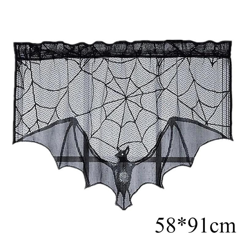 Black Lace Halloween Tablecloth SpiderWeb Table Runner for Dining Table Mantel Cover Party Decoration Haunted House Spooky Decor