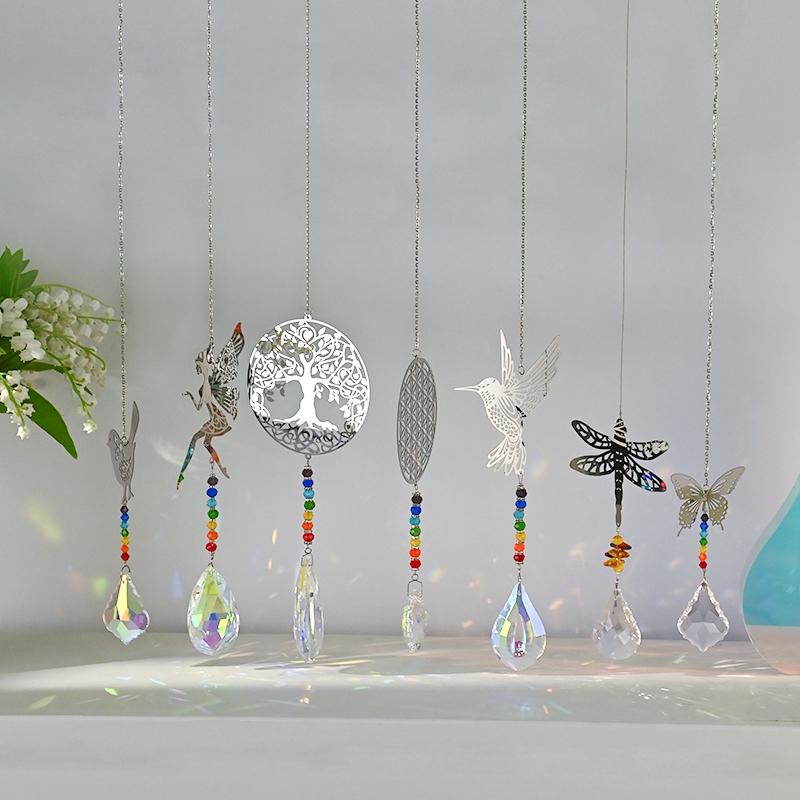 Crystals Wind Chime With Butterfly Outdoor Suncatcher Hanging Pendnats Window Drop Bell Hanging Decor Home Decoration