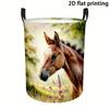 1pc Laundry Basket, Horse And Flower Field Patterns with Handle, Foldable Storage Basket Made of Polyester, Perfect for Organizing Rooms And Storing C
