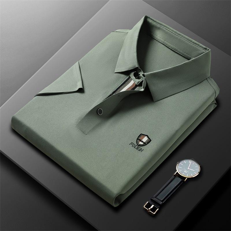 Ice Silk Traceless Short Sleeve T-Shirt Men'S Business Casual Polo Shirt Lapel Half Sleeve T-Shirt Top