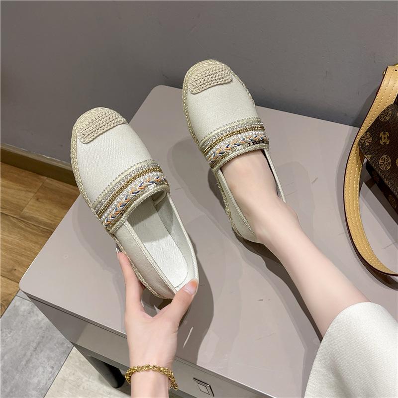 Xiaoxiangfeng fisherman shoes women's 2024 new one-pedal soft-soled single shoes linen woven thick-soled versatile autumn bean shoes