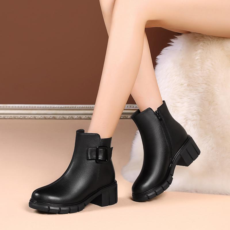 Fashion AIYUQI Women Boots Winter Shoes Genuine Leather British Style Women Ankle Boots High Heel Fashion Warm Wool Ladies Short Boots