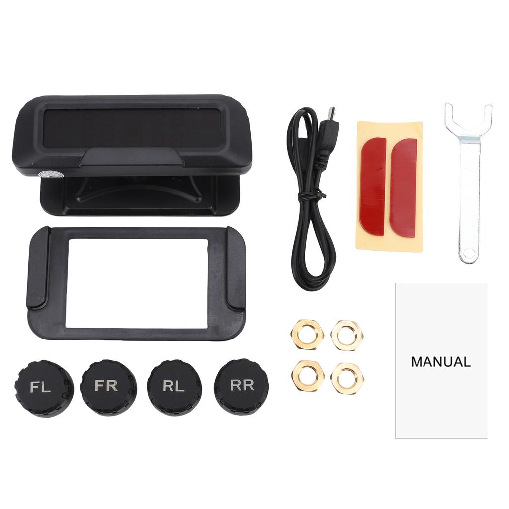 Tire Pressure Monitor with 4 External Sensors, Solar and Type C Charging, Auto On Off, Low Battery Alarm for Car SUV
