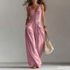 Women's Jumpsuits & Rompers - Summer Women V-neck Button Pocket Jumpsuit Casual Sleeveless Romper for Daily