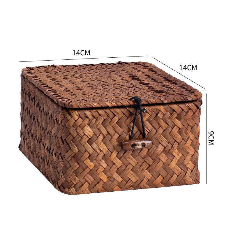 Handmade Wicker Woven Storage Box Rattan Storage Finishing Basket with Lid Sundry Bath Cosmetic Towel Container Laundry Basket