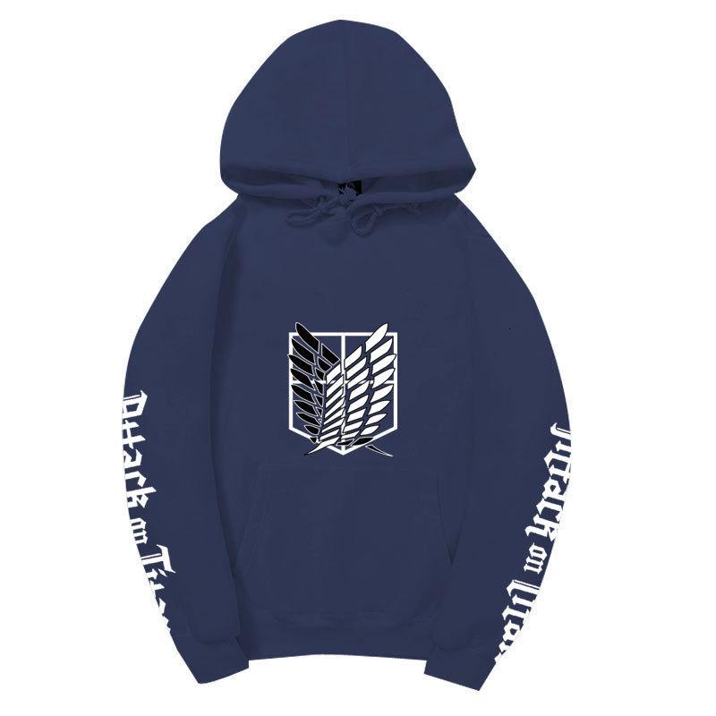 Attack on Titan Freedom Wings Hoodie Unisex Fleece Sweatshirt Survey Corps Logo Gothic Vertical Text Both Sleeves Autumn Winter Pullover