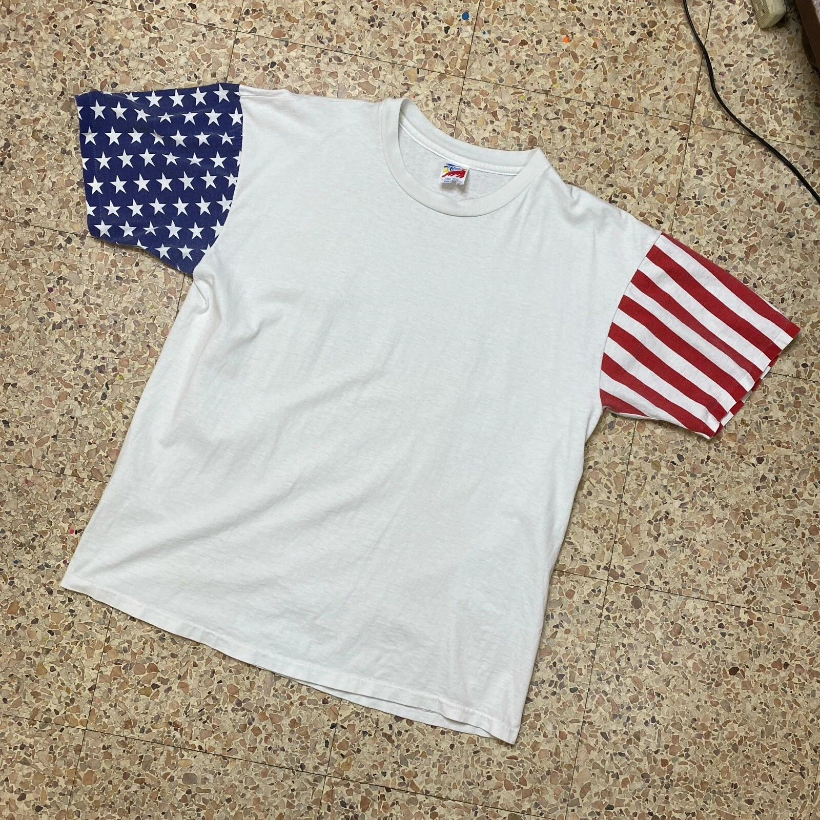

90s Single Stitch Blank T-Shirt USA Flag Short Sleeves One Size Adult XL S