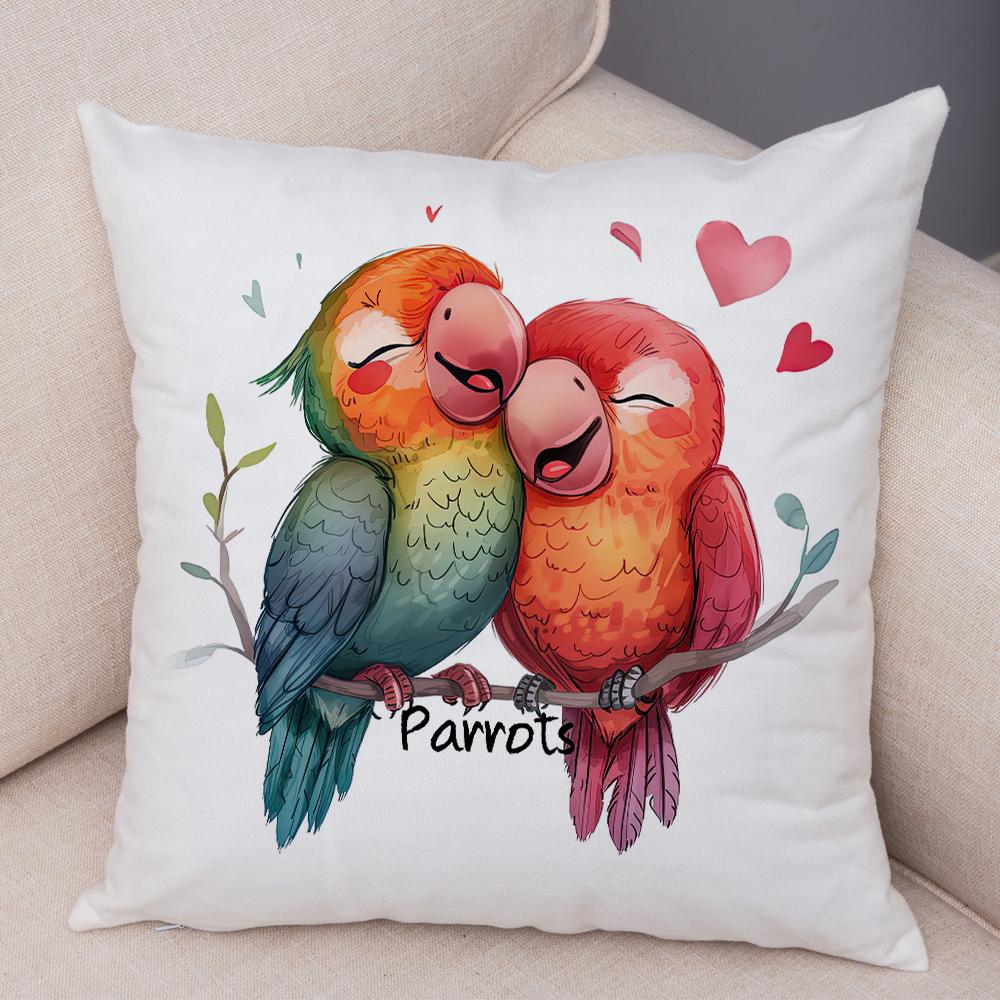 Double Print Cute Cartoon Funny Parrot Pillow Case Decor Animal Pillowcase Soft Short Plush Cushion Cover for Home Sofa Car