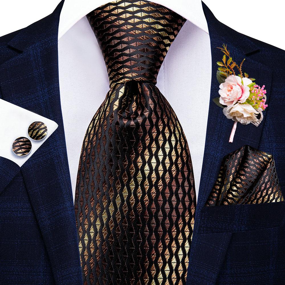 Hi-Tie Seidenkrawatte Bräutigam Anzug Corsage Krawatte Einstecktuch Manschettenknöpfe Set für Hochzeit