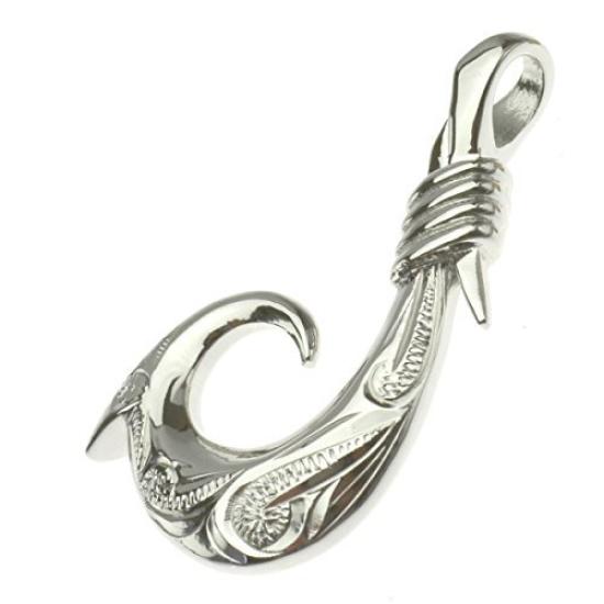 

[Breezy Island] Hawaiian Jewelry Pendant Top - Hawaiian Scroll Fish Hook - Catch Good Fortune with a Fishing Hook