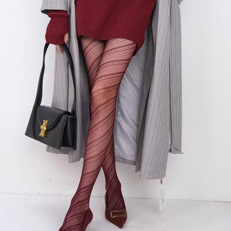 Retro Floral Jacquard Fishnet Stockings, Y2K Black Anti-Snag Stockings for Women