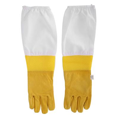 2PCS Sheepskin Yellow Against Anti Bee Sting Hollow Breathable Hand Protection Beekeeper Gloves