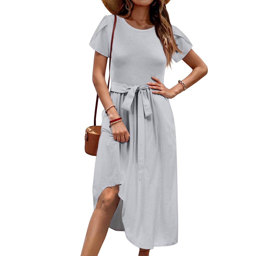 Women's Casual Round Neck Midi Dress Basic Classic Outdoor Everyday Short Sleeve Loose Dress
