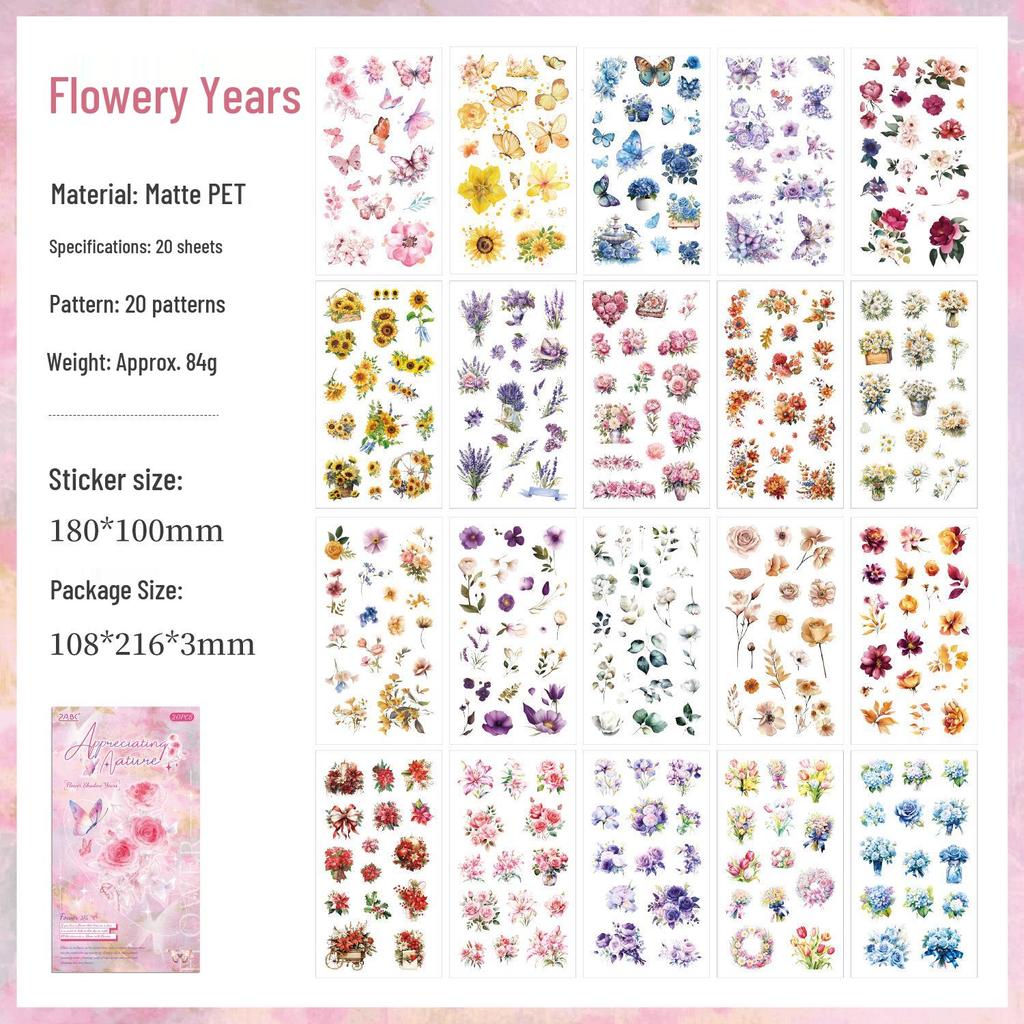 Nature Series Transparent Waterproof Floral Sticker Book for DIY Journals
