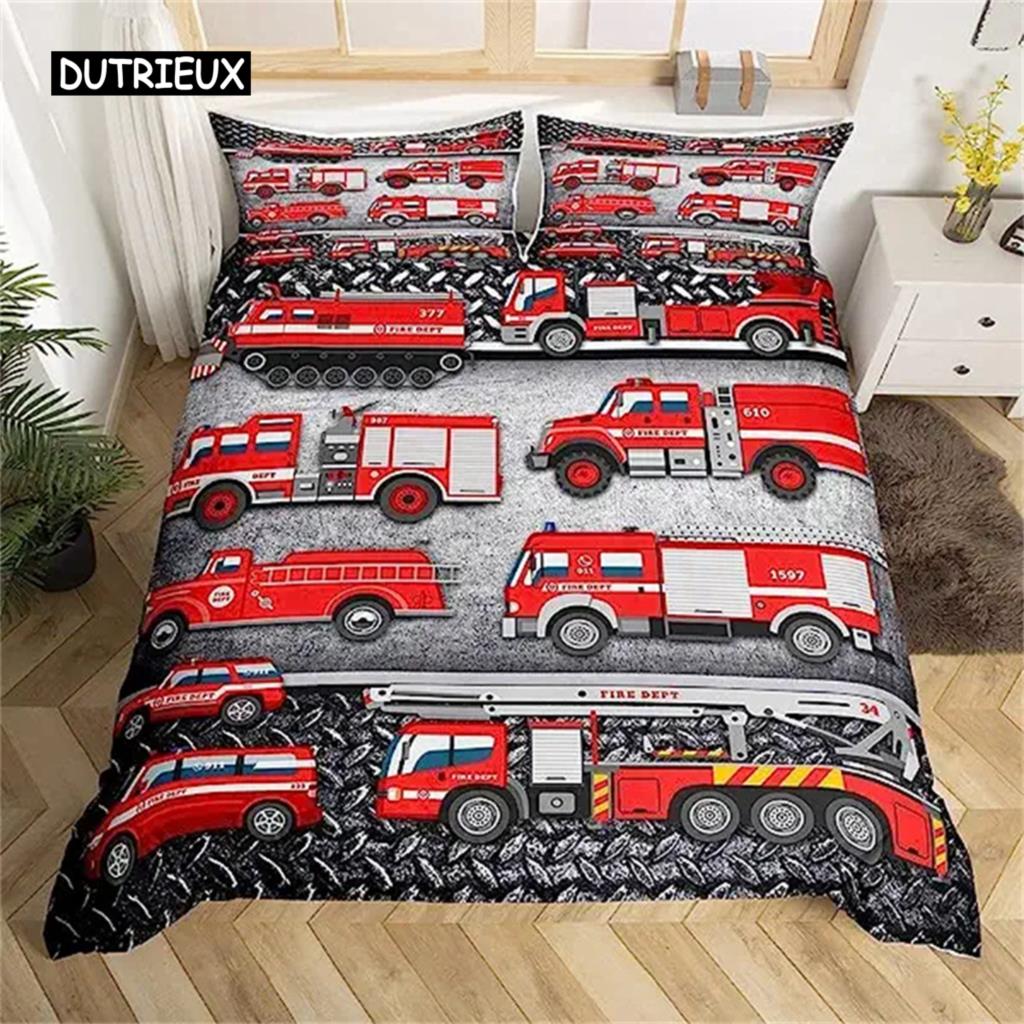 Bettbezug mit Cartoon-Motiv, Bagger, Traktor, King-Size-Bettbezug, Cartoon-Bau-LKW-Bettwäsche-Sets, Fahrzeug für Kinderzimmer-Dekor