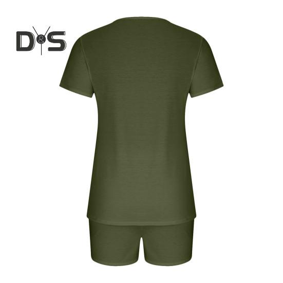 2 ks/sada Dámské letní pyžamový oblek, výstřih do V, krátký rukáv, spací set