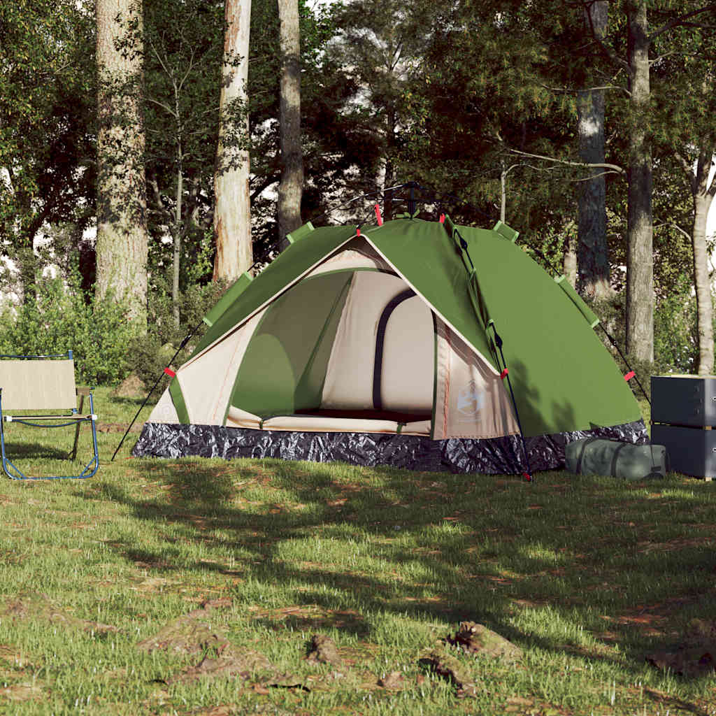 Vidaxl Tourist Tent, 3-Person, Green, Quick Setup
