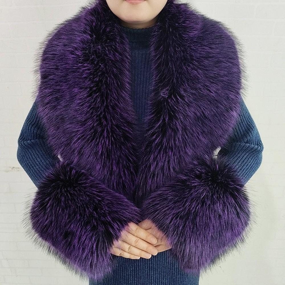 Oversized Fur Cuff Set V Shape Fur Trim Accessories Fluffy Shawl Collar Wrap Overcoat Matching