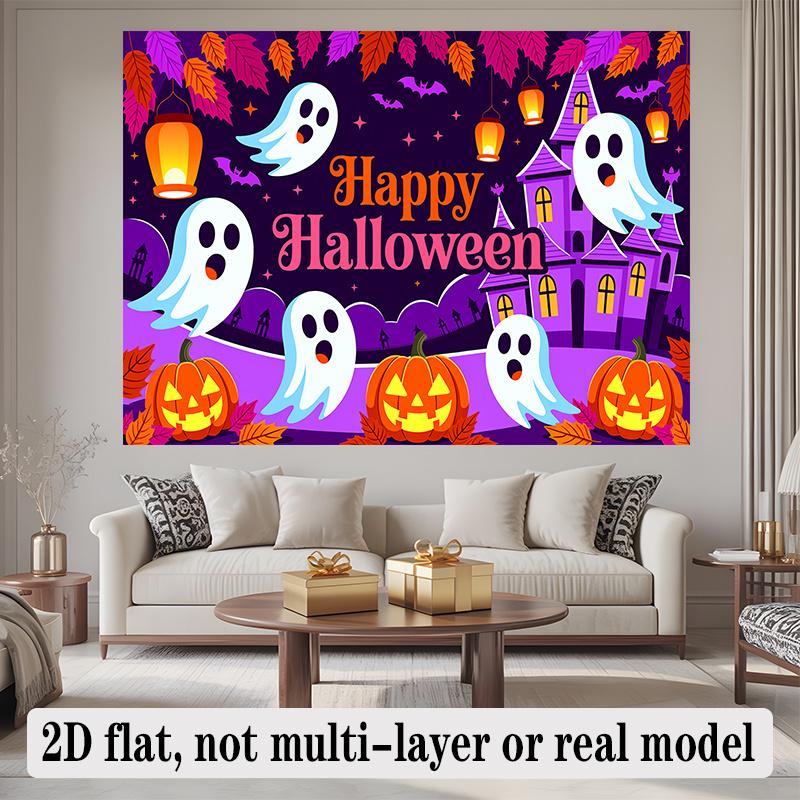 Party Backdrop Halloween Castle Flat Banners Ghosts Pumpkins Figures Hanging Winter Photo Background Decor Front Door Decor
