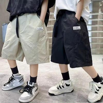 Kids Casual Solid Color Cargo Shorts for Tween Boys Summer Shorts Teenage Child Brief Knee-Length Pants